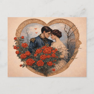 Cartão Postal Romance Rosa Vintage Coração Antig