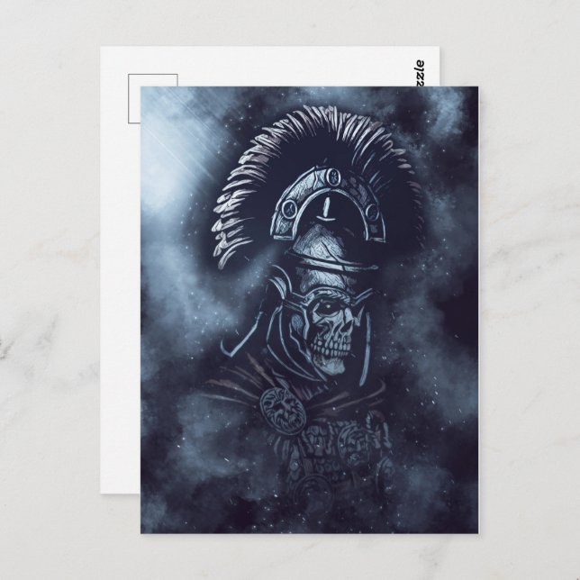 Cartão Postal Romano Centurion Skull, Gladiador Medieval Fantasy (Frente/Verso)