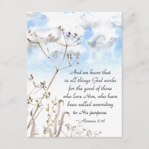 Cartão Postal Romanos 8:28 Tudo que Deus trabalha para o bem