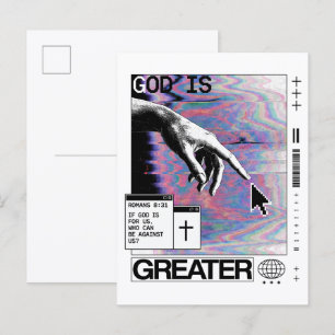 Cartão Postal Romanos 8:31 Mão de Deus Cyberpunk Glitch Art