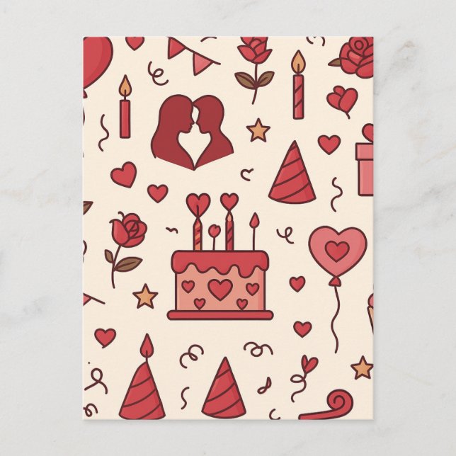 Cartão Postal Romantic Celebration Doodle Pattern (Frente)