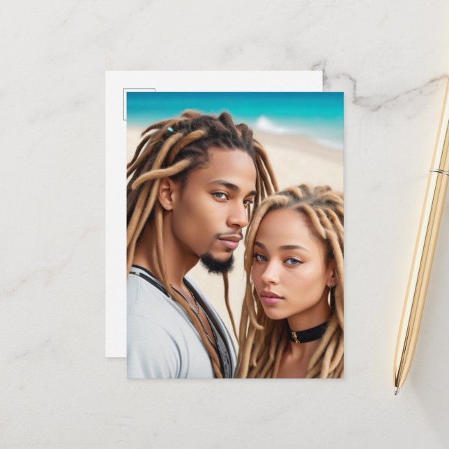 Cartão Postal Romantic Couple Beach Digital Art Poster (Frente/Verso In Situ)