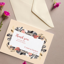 Cartão Postal Romântica Blush & Black Floral Weding Obrigado