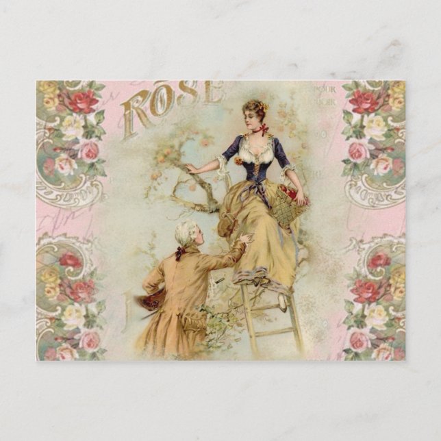 Cartão Postal Romântica Paris Amante rosa shabbychic (Frente)