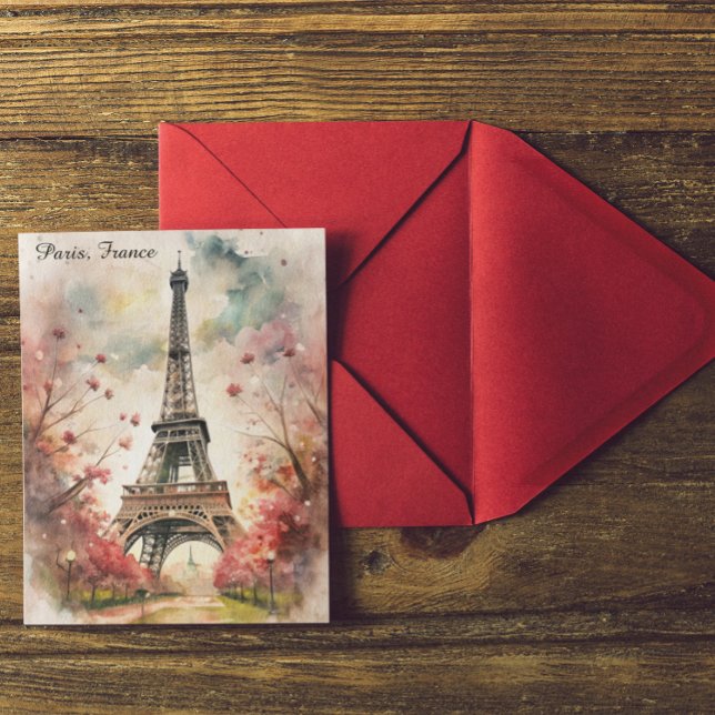 Cartão Postal Romântica Paris Eiffel Tower Watercolor Floral (Romantic Paris Eiffel Tower Watercolor Floral Postcard)