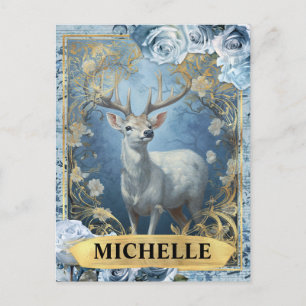 Cartão Postal Romântica Rosas Azuis e Fantasia de Deer