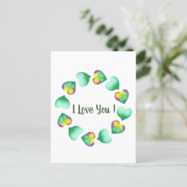 Cartão Postal Romântico Cute Aquarela Verde Dia dos Namorados  