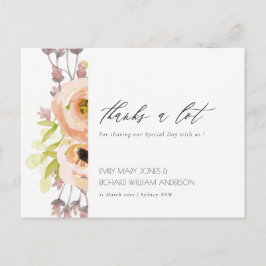 CARTÃO POSTAL ROMÂNTICO, PURPLE, FLORAL AZUL OBRIGADO