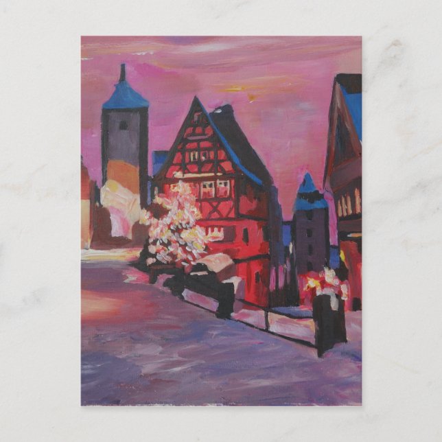 Cartão Postal Romântico Rothenburg Tauber Alemanha no inverno (Frente)