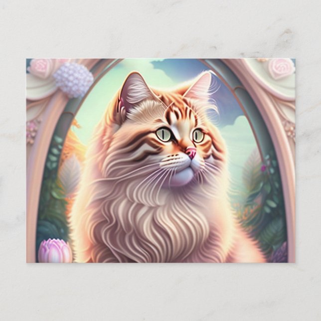 Cartão Postal Romantik Katze mit Blumen (Frente)