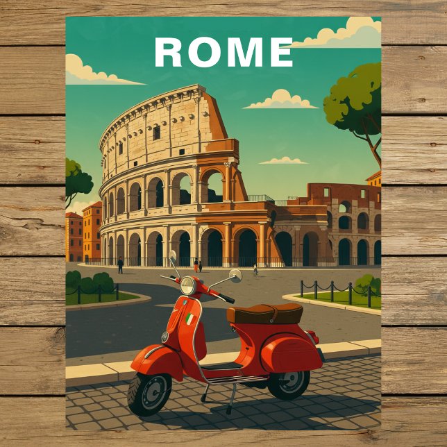 Cartão Postal Rome Italy Ancient Colosseum & Vintage Scooter (Rome Italy Ancient Colosseum & Vintage Scooter Postcard
)