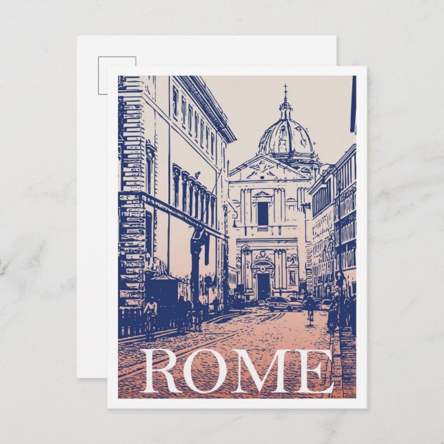 Cartão Postal Rome Italy Illustration Art vintage Travel (Frente/Verso)
