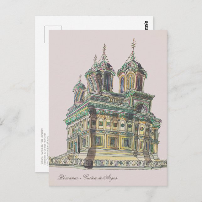 Cartão Postal Romênia | Catedral de Curtea de Arges (Frente/Verso)