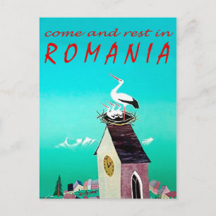 Cartão Postal Romênia, ninho de Stork na torre de observação