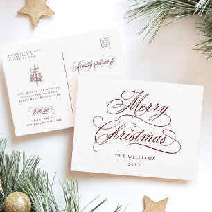 Cartão Postal Rompimento Vermelho Romântico Natal Script Feriado