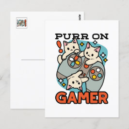 Cartão Postal Ronronar no Gamer - Design de Gato Fofo para Jogos