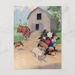 Cartão Postal Roosevelt Bears Run from A Bull Down on the Fazend