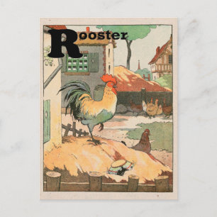 Cartão Postal Rooster Animal Alphabet - Letra