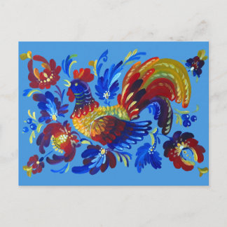 Cartão Postal Rooster Petrykivka - Arte ucraniana