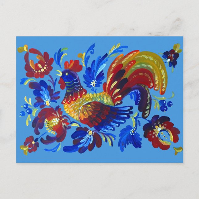 Cartão Postal Rooster Petrykivka - Arte ucraniana (Frente)