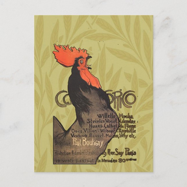 Cartão Postal Rooster Steinlen Cocorico Arte Francesa (Frente)
