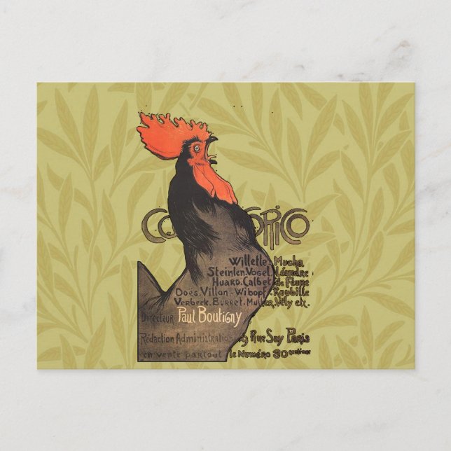 Cartão Postal Rooster Steinlen Cocorico Arte Francesa (Frente)