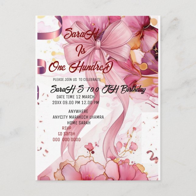 Cartão Postal rosa 100º Aniversário Presente Moderno rosa (Frente)