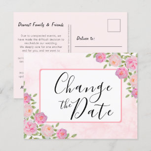 Cartão Postal Rosa Alterar a Data Adiada Anúncio de Evento