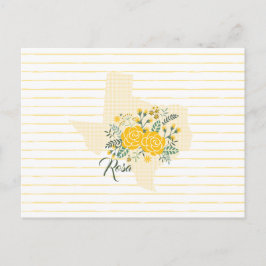 Cartão Postal Rosa Amarela do Texas - Estado de Gingham com Rosa