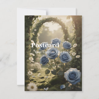 Cartão Postal Rosa Azul em Flor – Mensagem Romântica Elegante