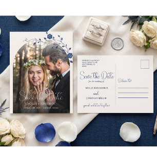 Cartão Postal Rosa Azul Vintage Save the Date