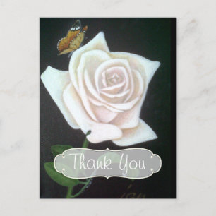 Cartão Postal Rosa Branca e Borboleta Obrigado
