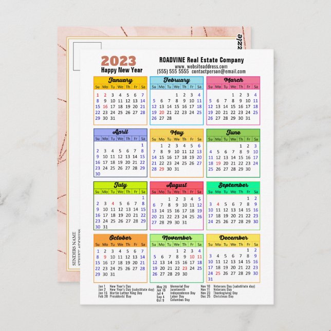 Cartão Postal rosa Calendário 2023 Dourada Stripes Moderna Corpo (Frente/Verso)