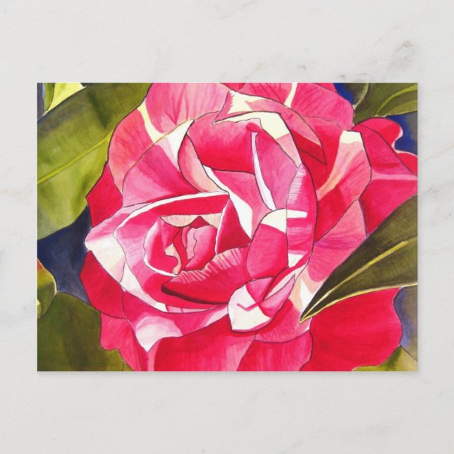 Cartão Postal Rosa Camellia aquarela pintura de flores (Frente)