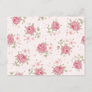 Cartão Postal Rosa,chique,colheita,floral,vitoriano,branco