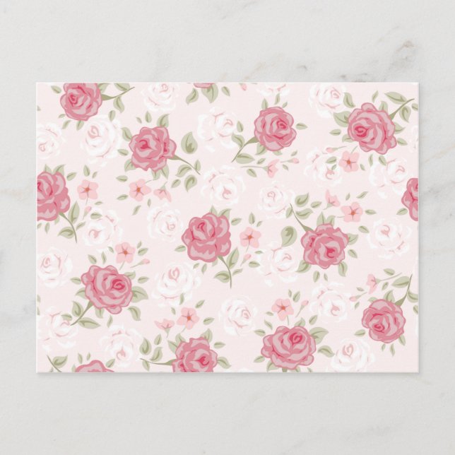 Cartão Postal Rosa,chique,colheita,floral,vitoriano,branco (Frente)