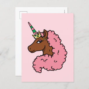 Cartão Postal Rosa claro Afro Unicorn