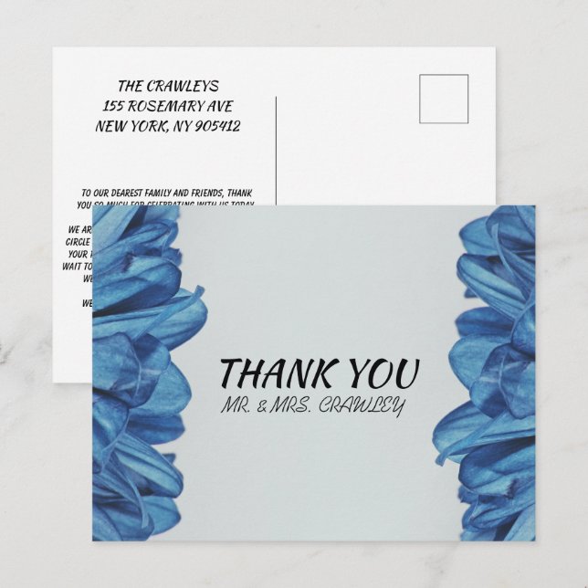 Cartão Postal rosa clássico azul - Flor azul Petado (Frente/Verso)