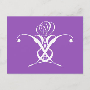 Cartão Postal Rosa com Florescer Roxo Retro Branco