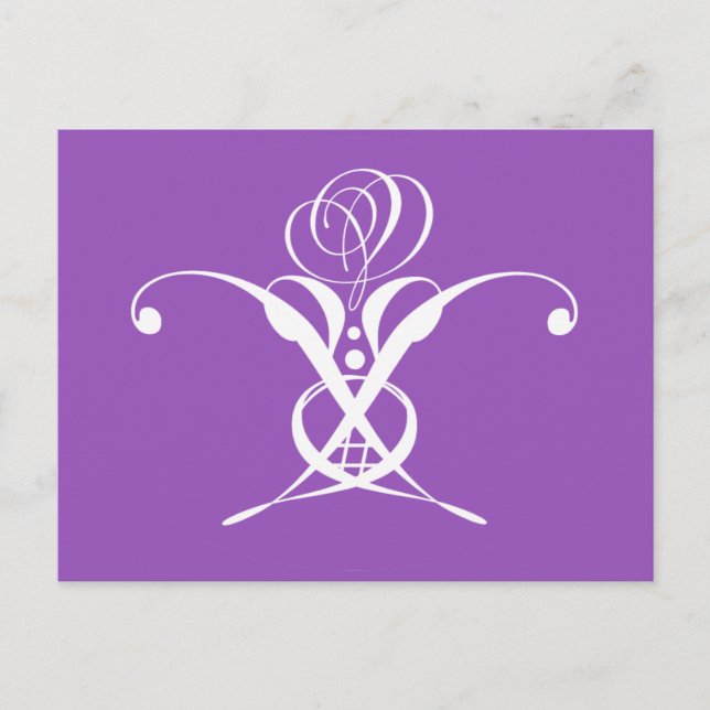 Cartão Postal Rosa com Florescer Roxo Retro Branco (Frente)