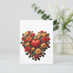 Cartão Postal Rosa Coração de Flor Eterna