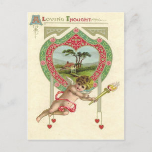 Cartão Postal Rosa de Algodão do Coração Cupido
