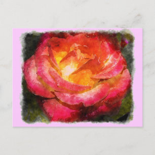 Cartão Postal Rosa de Aquarela