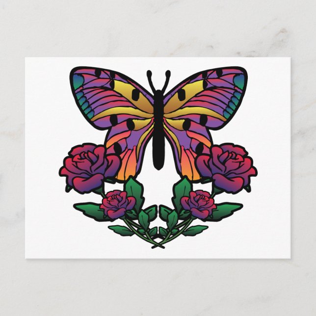 Cartão Postal Rosa de borboleta (Frente)