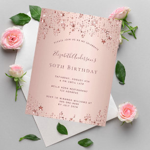 Cartão Postal Rosa de festa de aniversário de de estrelas de vi
