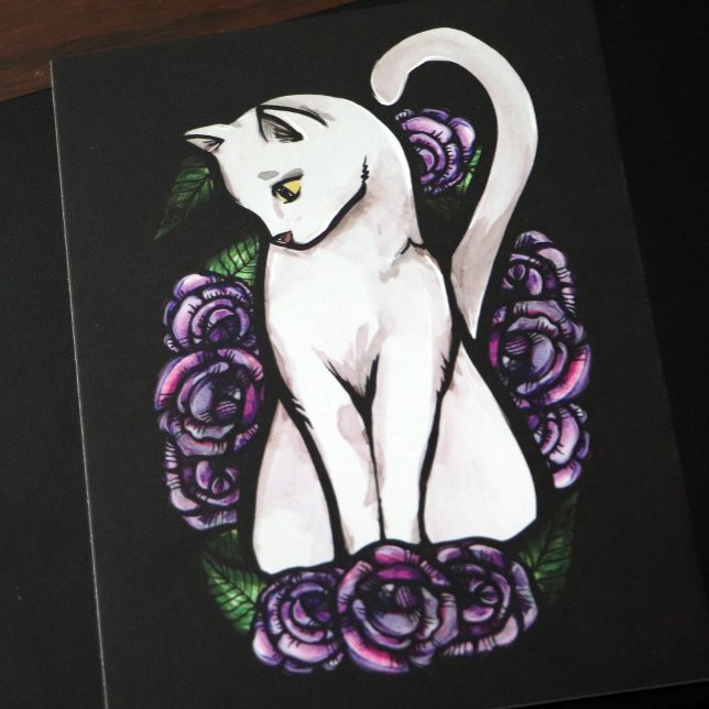 Cartão Postal Rosa de gato branco rosa roxo (Criador carregado)