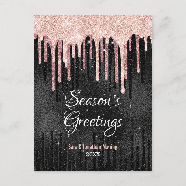 Cartão Postal Rosa de microfone pingos pretos no ano novo Natal (Frente)