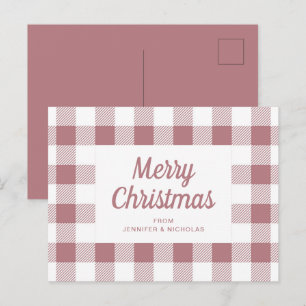 Cartão Postal Rosa de Natal feliz Xadrez rosa Dourada