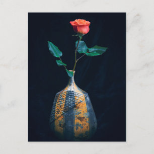 Cartão Postal Rosa de Pêssego do solteiro na Fotografia Vase