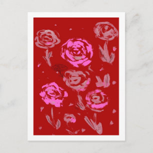 Cartão Postal Rosa de pintura de abstrato de fundo vermelho